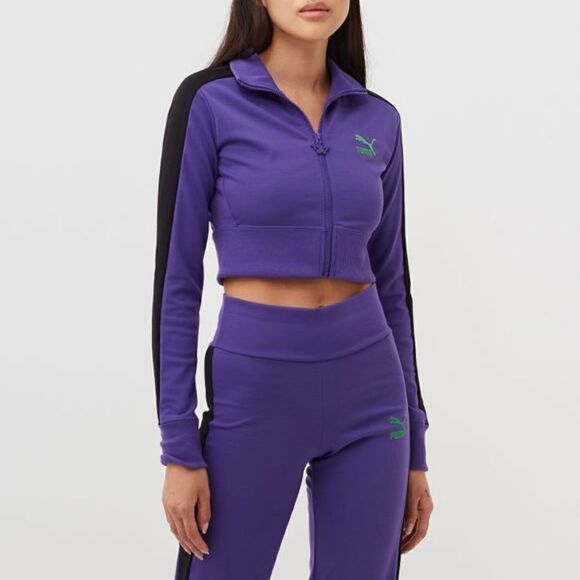 Puma X Dua Lipa T7 Cropped Jacket Purple Black Butterfly Logo XS Extra Small New - Picture 3 of 13